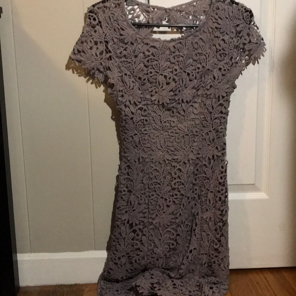 Backless grey floral lace dress!